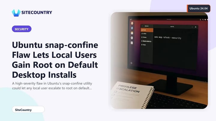 Developer workstation with an Ubuntu desktop running a terminal command to apply a snapd security update, with a notebook