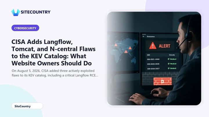 Security analyst reviewing CISA Known Exploited Vulnerabilities catalog entries on a dual-monitor workstation inside a dimly
