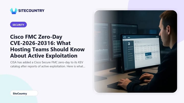 Network operations center analyst monitoring a Cisco firewall management console for zero-day vulnerabilities.