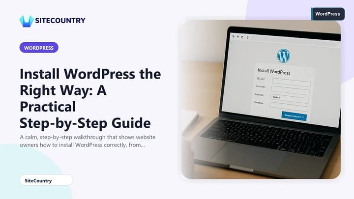 Developer preparing to install WordPress at a tidy desk with a laptop browser showing the installer and an SSL padlock in