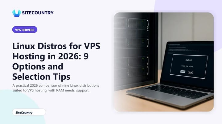 Editor working at a desk beside a server rack, configuring a Linux distribution for a VPS.